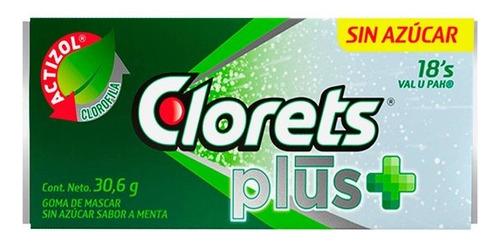 2 Pza Goma De Mascar Clorets Plus + Sin AzĂșcar Sabor A Menta