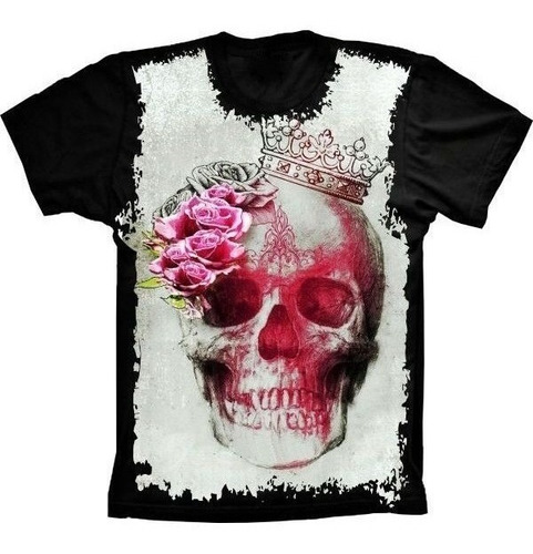 Camiseta Estilosa 3d Fullprint - Skull Caveira Roses