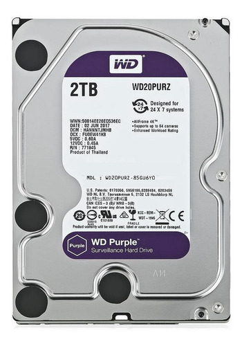 Disco Duro Wd Purple 2tb Sata 6gb-s Cache 64mb 3.5 5400rpm