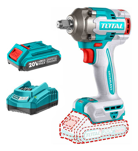 Taladro Pistola Llave Impacto 20v Bat+ Carg Total Tiwli20401