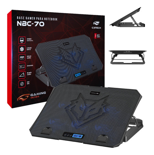 Base Notebook Refrigerada Gamer C3tech Regulável Cooler Led