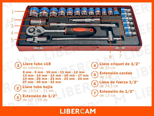 Imagen 5 de 10 de Juego De Llaves Tubo Criquet 25 Piezas Acero Cromo Vanadio