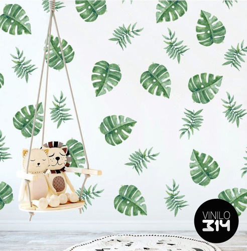 Vinil Decorativo Flores Hojas Tropicales Acuarela -i13 28pzs Color Multicolor