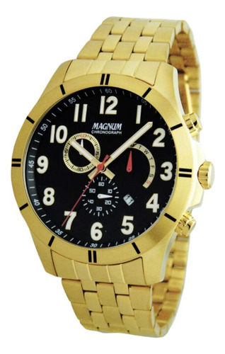 Relógio Masculino Magnum Cronógrafo Ma35253u - Dourado Fundo Preto