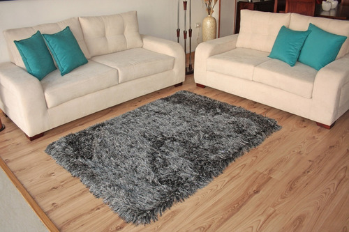 Alfombra Tapete Negro Gris Y Brillos 120 X 170cms Mitapete