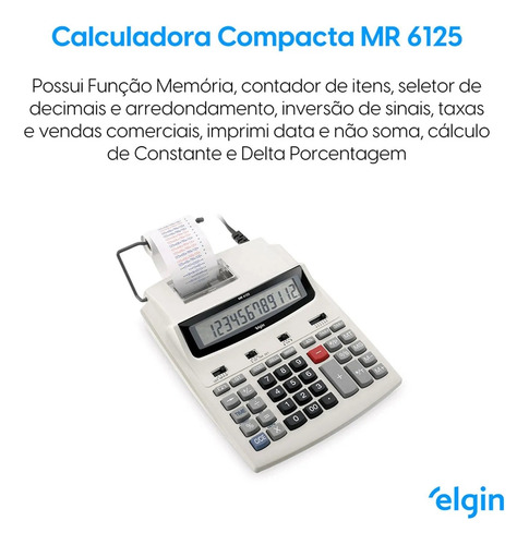 Calculadora Mesa Elgin Ma 6124 Registradora Bivolt C/ Fonte