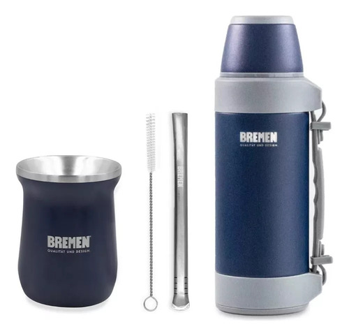 Set Matero Bremen Termo 1.2l Inox. Mate Bombilla Limpiador 