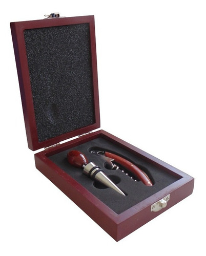 Set De Vino Cromado 2 Piezas Estuche Madera Regalo