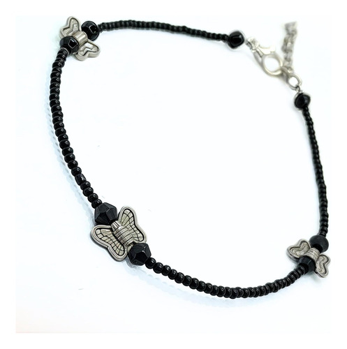 Pulsera Tobillera Con Dijes De Cristal Con Cuentas Negras, A