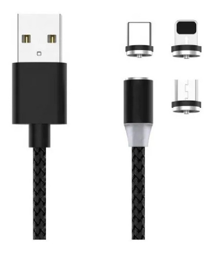 Cabo Magnético - 3 Em 1 (para Micro Usb, Type C E iPhone) Cor Preto