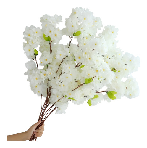 Flores De Cerezo Artificiales 3 Ramas Largas Blanco