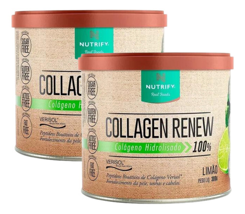 2x Collagen Renew Hidrolisado Nutrify 300g Colágeno Verisol Sabor Limão