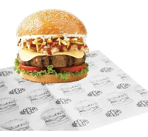 Papel Antigrasa 30x40cm Impreso Hamburguesa 1000un