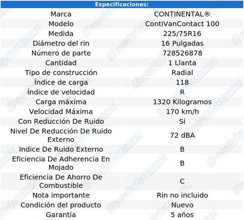 Llanta 118r Continental Contivancontact 100 225/75r16