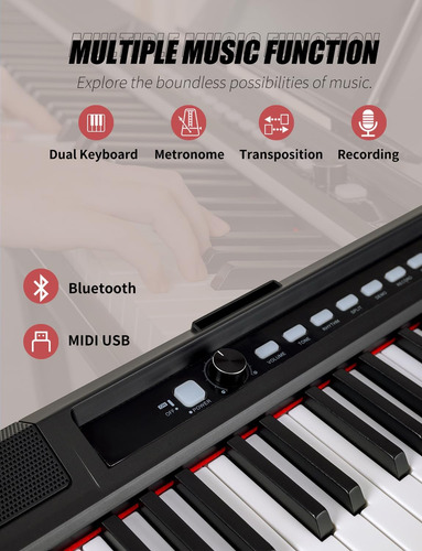Piano Digital Semi Ponderado De 88 Teclas Con Bluetooth