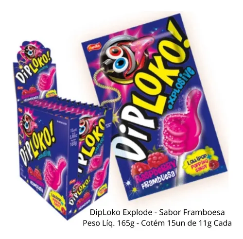 comprar Pirulito Dip Loko Pó Explode Na Boca 15 Un 11g Cada- Sabores Sabor Framboesa
