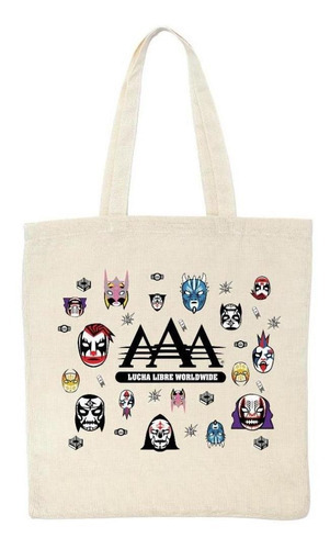 Bolsa Tote Lucha Libre Aaa Worldwide Od77090 Color Beige Diseño de la tela Liso