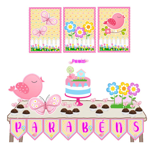 Topo De Bolo Jardim Encantado Kit Completo Decoração Festa