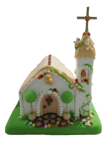 Adorno Torta Comunión O Bautismo Capilla De Porcelana Fría 