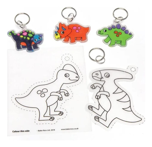 Baker Ross Dinosaur Super Shrink Keyrings - Paquete De 8, Ha