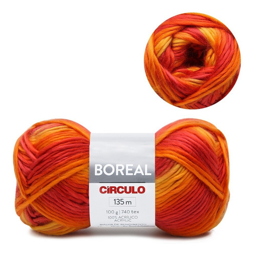 Fio Boreal Circulo 100g 135mts 100% Acrílico Crochê Tricô Cor 9882- Mescla Chama