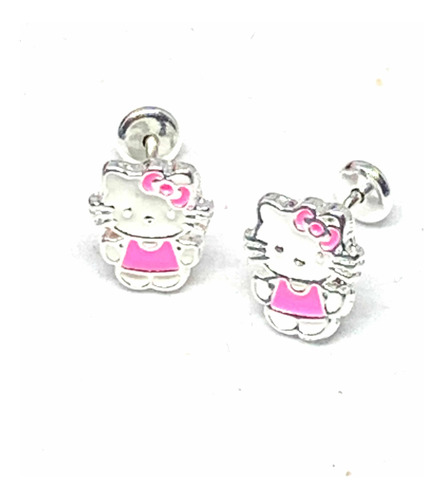 Arito Aro Par Abridor Cuerpo Rosa Kitty Plata 925 Infantil