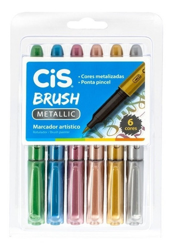 Caneta Brush Metallic 6 Cores Cis