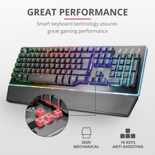 Imagen 10 de 10 de Teclado Gamer Trust Gxt 860 Thura Semi Mecanico Led Rgb Full