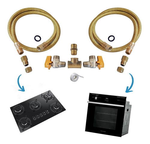 Imagem 1 de 9 de Kit Duplo Gás Encanado P/ Cooktop E Forno Flexível 1,5mt