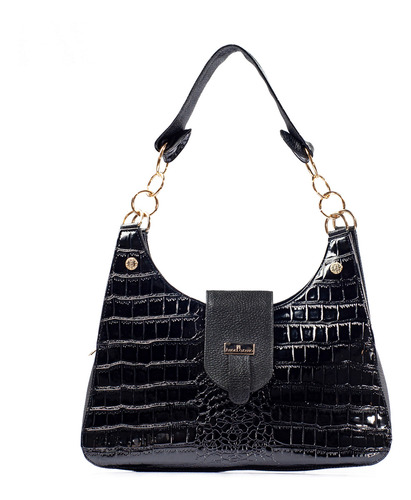 Bolsa Satchel Irma Cocodrilo Charol Negro - Angelozano