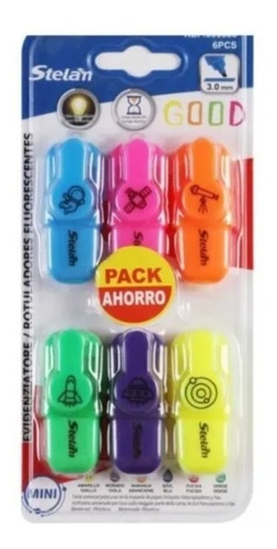 Pack 6 Mini Resaltadores Marcadores Plumones Fluorescentes 