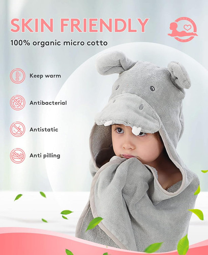 Toalla Con Capucha Para Niños 100% Algodón Ultra Suave Con D