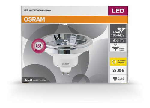 Imagen 2 de 4 de Lampara Led Osram Ar111 24° 12w Luz Calida Gu10