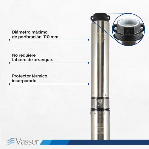 Imagen 5 de 12 de Bomba Sumergible De Pozo Vasser Motorarg Bs4-250 +cable 2 Hp