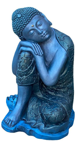 Figura Buda Durmiente Flor Loto Blue  38 Cm