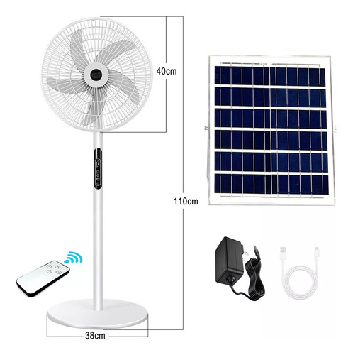 Ventilador Solar 16 Recargable De Batería Grande Silencioso Con 5 Aspas Y Usb,35000mah Ventilador Solar Recargable Con Control Remoto,Ventiladores De Piso Ajustable 16in Con Remoto 3 Vel,Blanco