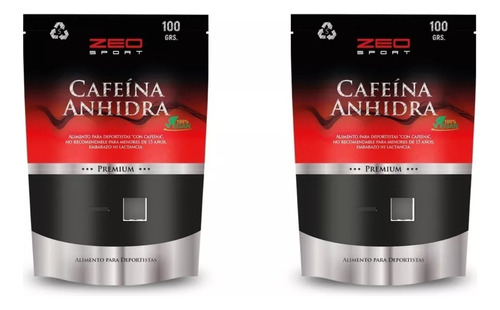 Pack 2 Cafeína Anhidra Pura X 100 G. C/u Calidad Usp Doypack