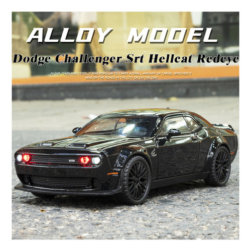Coche de metal en miniatura Dodge Challenger Srt Hellcat rojo, color negro