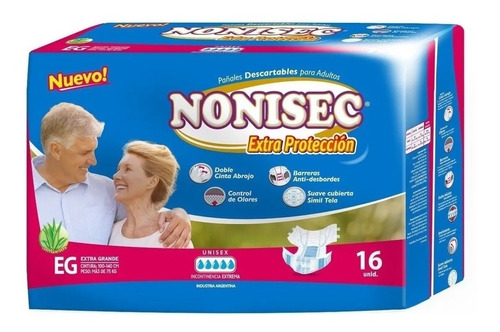 16 Pañales Nonisec Extra Proteccion Talle Extra Grande (xg)