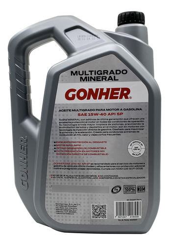Aceite Multigrado Gonher 15w40 5 Litros