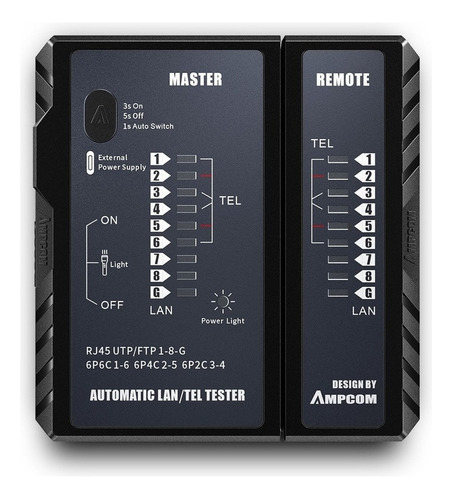 Probador De Cables Ethernet Rj45 Rj11 Ampcom Network Tester