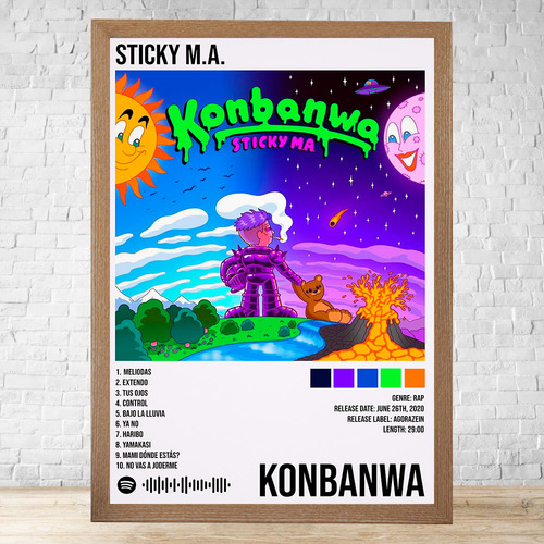 Cuadro Sticky M.a. Konbanwa 30x40 Con Vidrio Y Marco C187 Marrón Claro Clasico