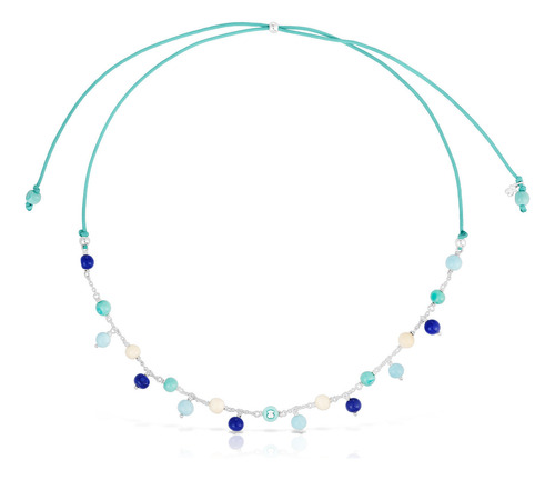 Collar De Plata, Cristal De Murano Y Nylon Azul Icon Glass Color Plateado