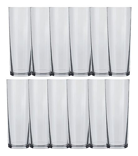Jogo De Copo Atol Tubo 300ml - Kit 12 Unidades Cor Transparente