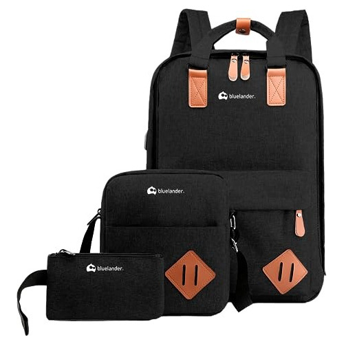 2 Mochilas Escolar Para Laptop Antirrobo 3 Piezas Casual Color Negro Diseño de la tela Lisa