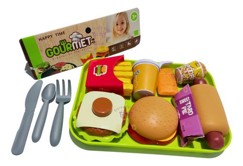 Set Hamburguesa Comida Juguetes Accesorios Cocina 10 Pcz. Color Verde