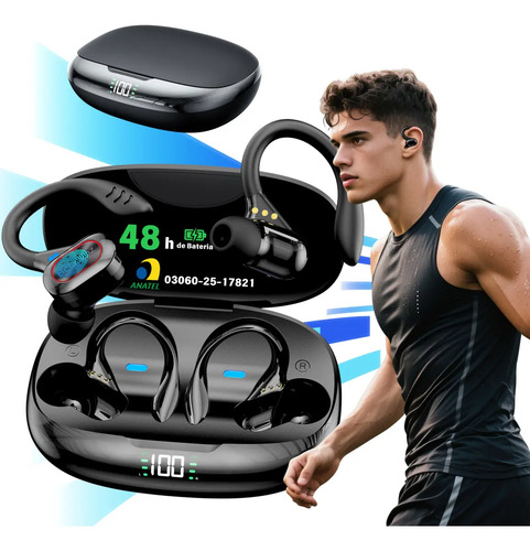 Fone de Ouvido JSKJ TWS S730 Bluetooth Esportivo Preto para Academia e Corrida
