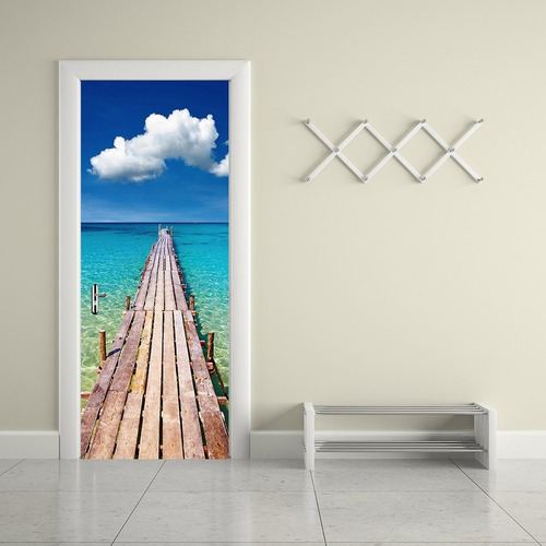 Vinilo Puerta 77x200cm Motivo Muelle En Playa 3-d