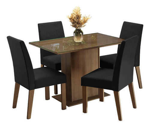 Mesa de comedor con tapa de cristal, 4 sillas Zion Madesa Ro, color rustic/Oxford