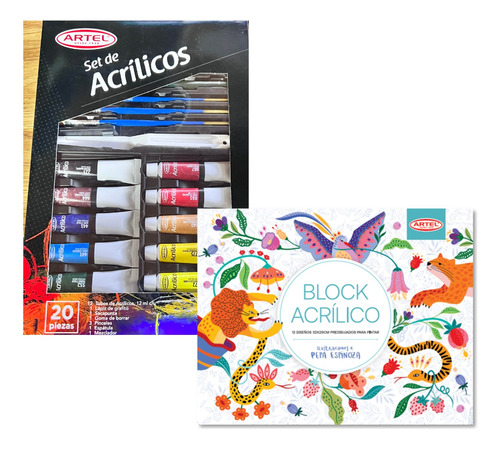 Block Acrilico + Set De Acrilicos 20 Piezas